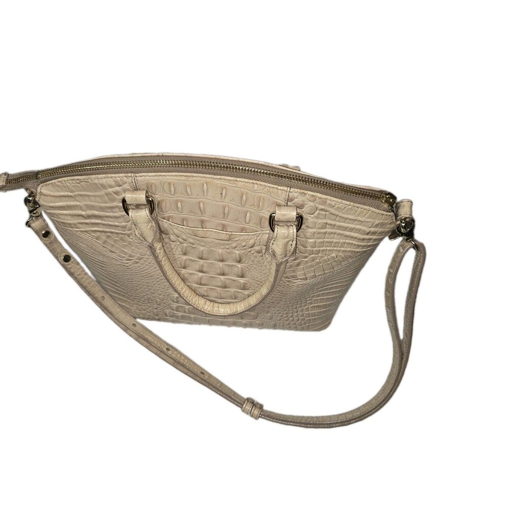 BRAHMIN Melbourne Leather Satchel Bag Beige Tan Croc Embossed Crossbody Purse